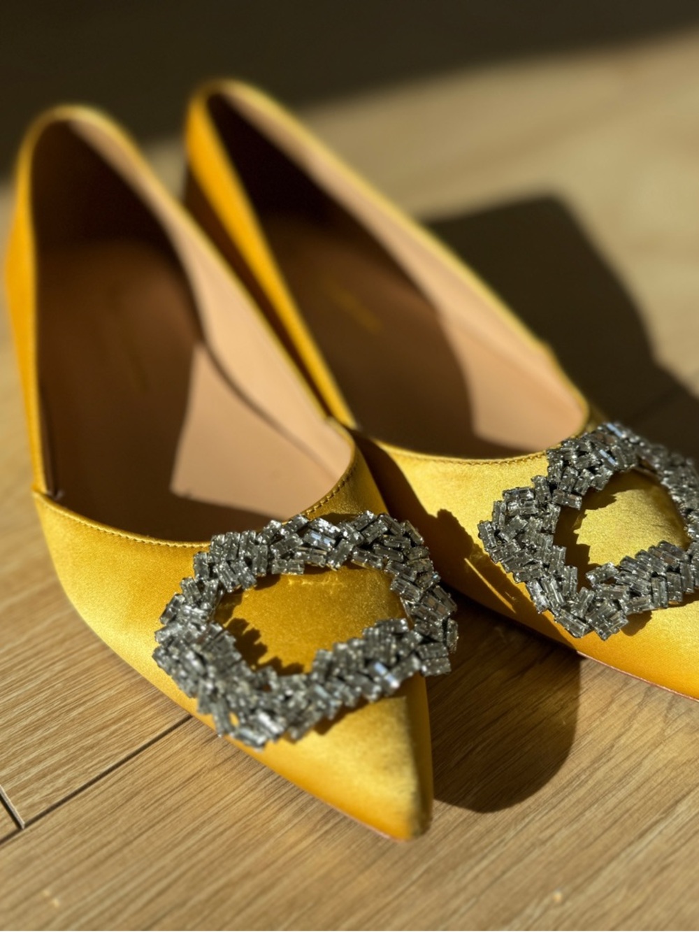Rupert Sanderson Elegant Amber Flats with Crystal Wreath
